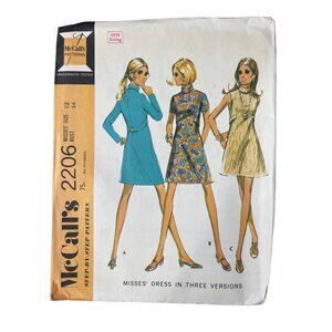 60s McCalls 2206 Misses Dress Sewing Pattern 3 Versions Size 12 Bust 34 1969 CUT
